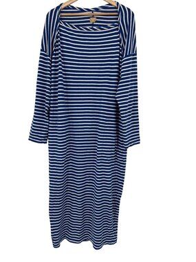 Free People Tivoli Maxi Dress Cotton knit royal blue striped  medium oversized